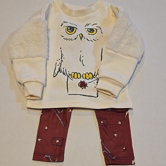 New Harry Potter Owl Sweater Maroon Leggings Set Size 12 Months - Picture 1 of 4